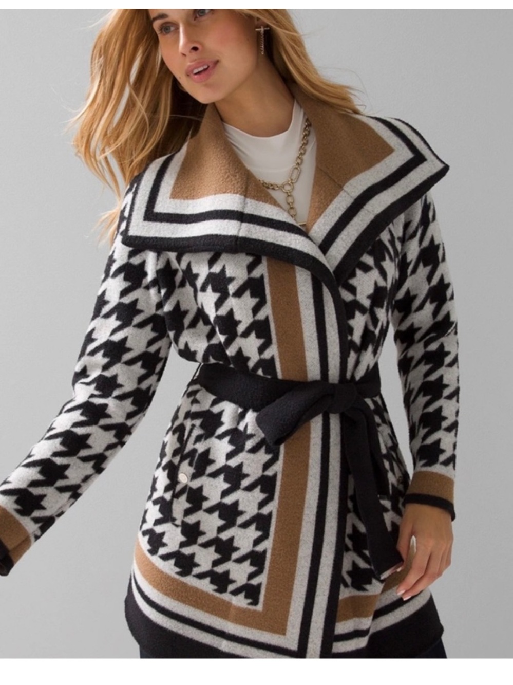 White House Black Market Houndstooth Sweater Coat